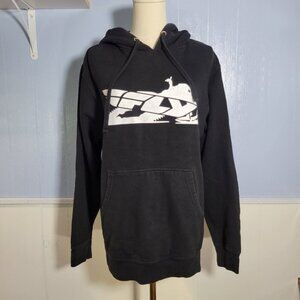 Fly Racing Snow Primary Woman's Small Black White Print Hooded Hoodie